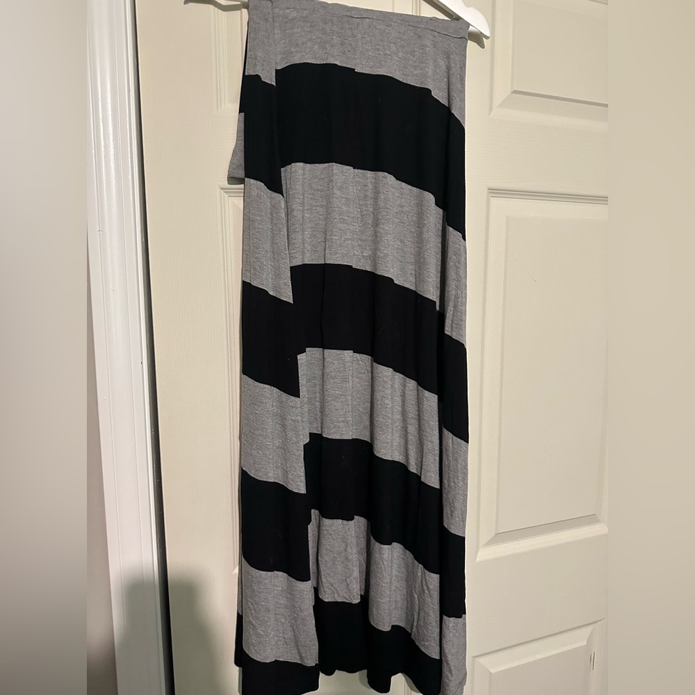 Strapless Black and Gray Striped Dress